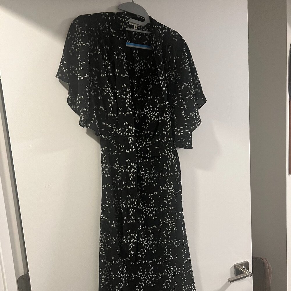 Black Printed Dress with Flutter Sleeves